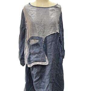 Cheyenne Women’s Long Tunic Dress Blue Gray Oversized Boho Lagenlook Size L/XL